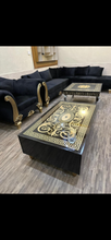 Luxurious Black & Golden Wooden Center Table with Glass Top