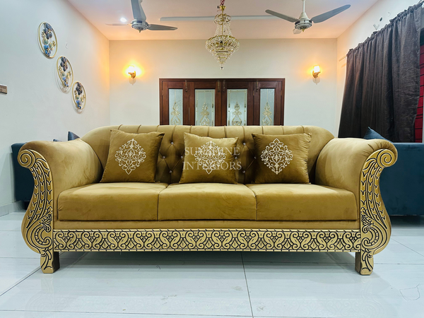 Luxury Gold Color Custom Made velvet 7 Seater Sofa Set