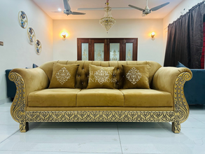 Luxury Gold Color Custom Made velvet 7 Seater Sofa Set