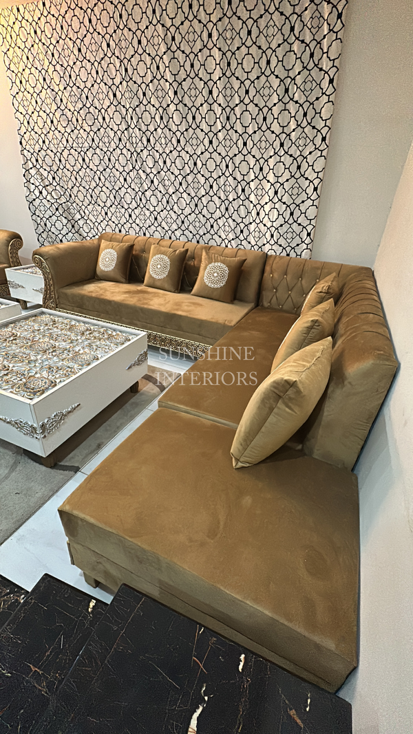 Luxury Gold Color Custom Made velvet 7 Seater Sofa Set