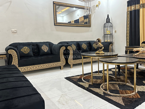 Luxury Black And Golden 7 Seater Sofa Set