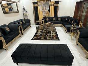 Luxury Black And Golden 7 Seater Sofa Set