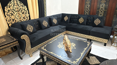 Luxury Black And Golden 7 Seater Sofa Set