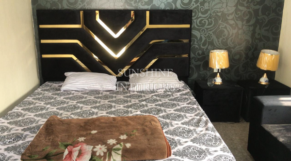 Black and Golden King Size Custom made Bed with Side Tables and Dressing