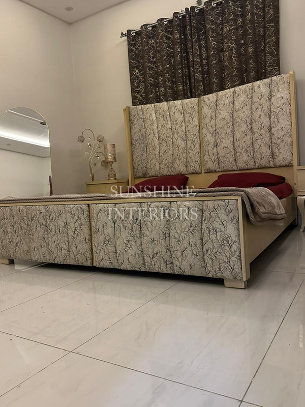 Beautiful Butterfly Design King Size Cream Color Bed With Sides and Dressing