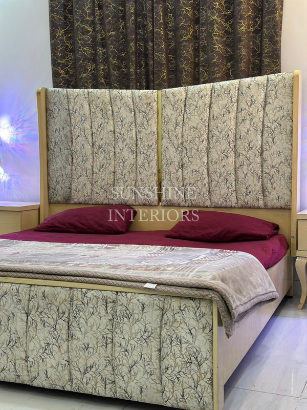 Beautiful Butterfly Design King Size Cream Color Bed With Sides and Dressing