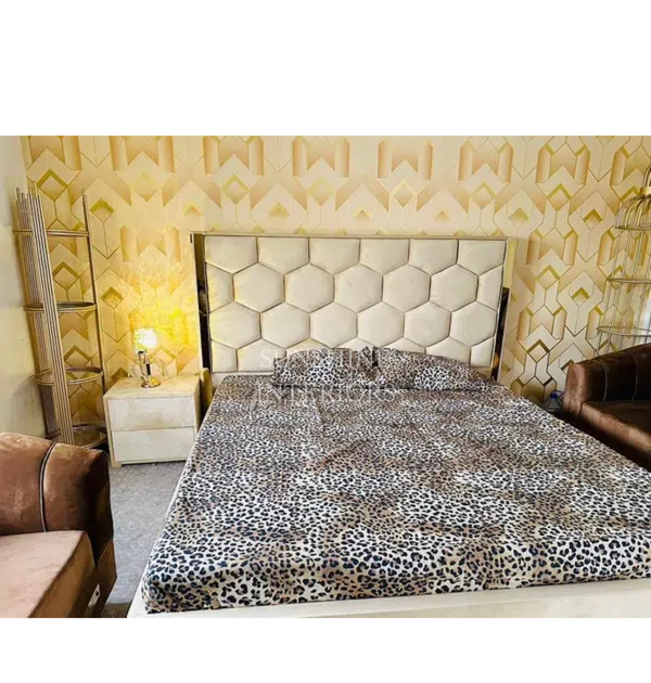 King Size Custom made Honey comb Design Bed with Side Tables and Dresser